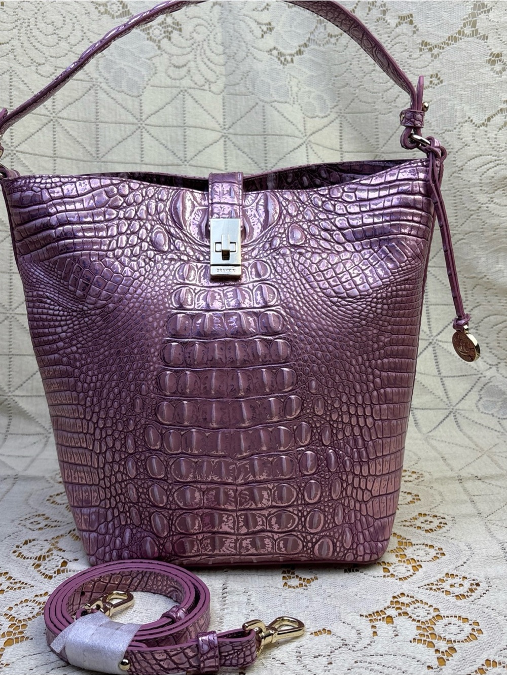 Brahmin Shira Bucket Bag  in  Mulberry Poison Leather Melbourne